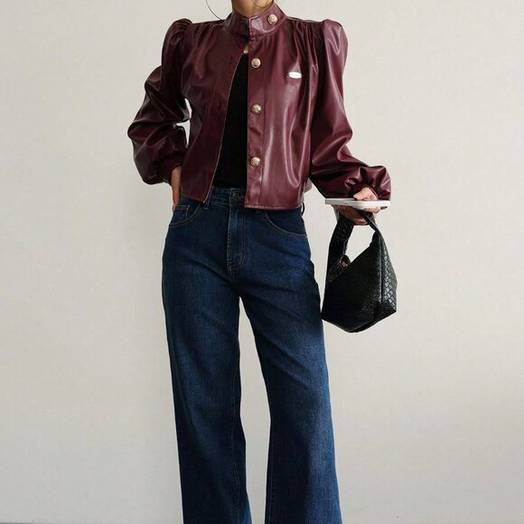 Burgundy Casual Women's Long Sleeve Blouse - Picture 5 of 6